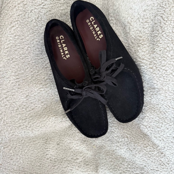 Clarks Originals Wallabee Loafer Black Suede Shoes Womens Size 8M Crepe Sole